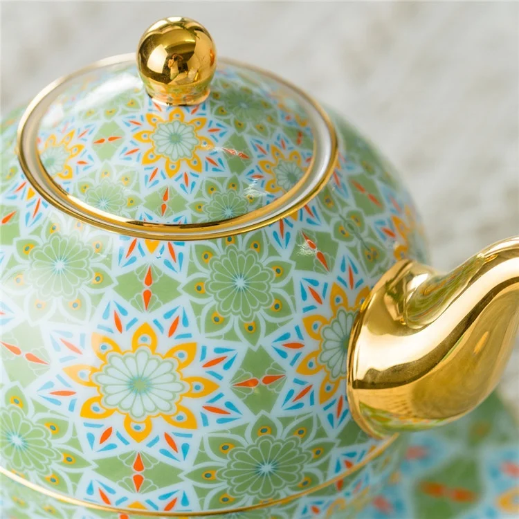 Nordic style teapot cup saucer set red color decal design gold rim handle ceramic bone China tea for one set