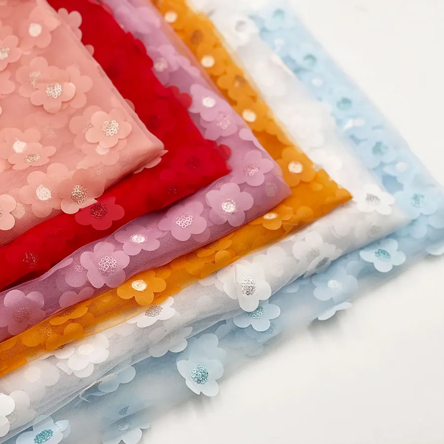 DIY Украшение для детской вечеринки, Цветочное платье с блестками, мини-блестки, 3D Цветочная сетка, лазерная вышивка, тюль, кружевная ткань