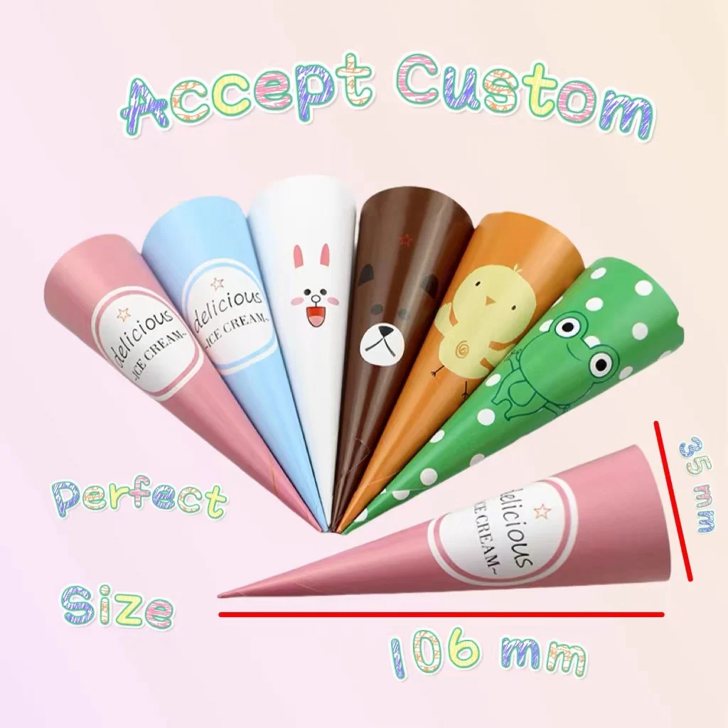 Custom Printed Disposable Paper Cone Holders Sweet Ice Cream Cone Wrapper Ice Cream Anti Drip Ice Pop Holder Waffle Cone Tray