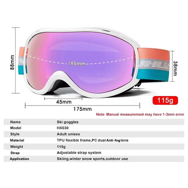 New anti fog snow glasses custom moq  UV protection quality optics winter sports ski goggles mountain goggles sports goggles