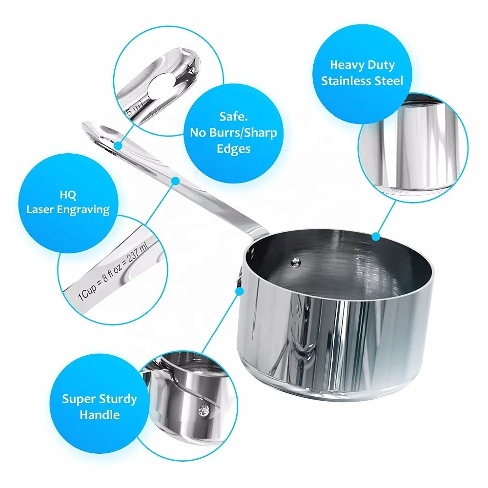 Unbreakable 4 Piece Riveted Handle Stainless Steel Measuring Cups