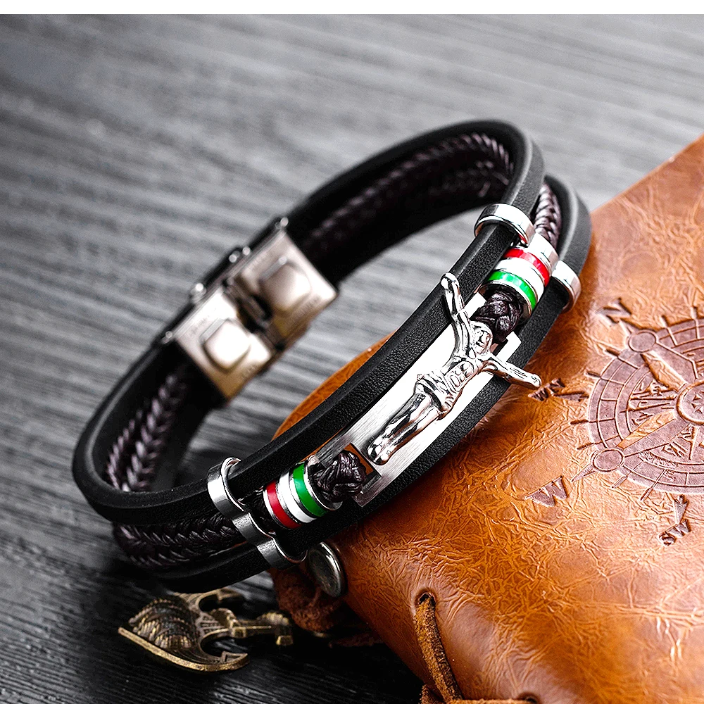 European and American Classic Cross Leather Bracelet Retro Multilayer Woven Leather Bracelet