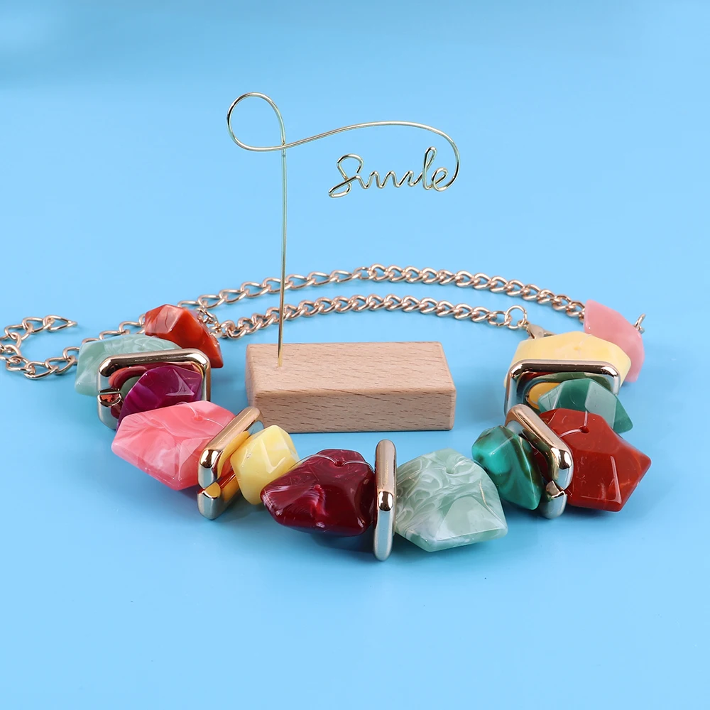 Boho Style African Hot Sell Natural Stone Agate Emerald Mixed Marble Resin Bead Ball Jewelry Necklace for Women