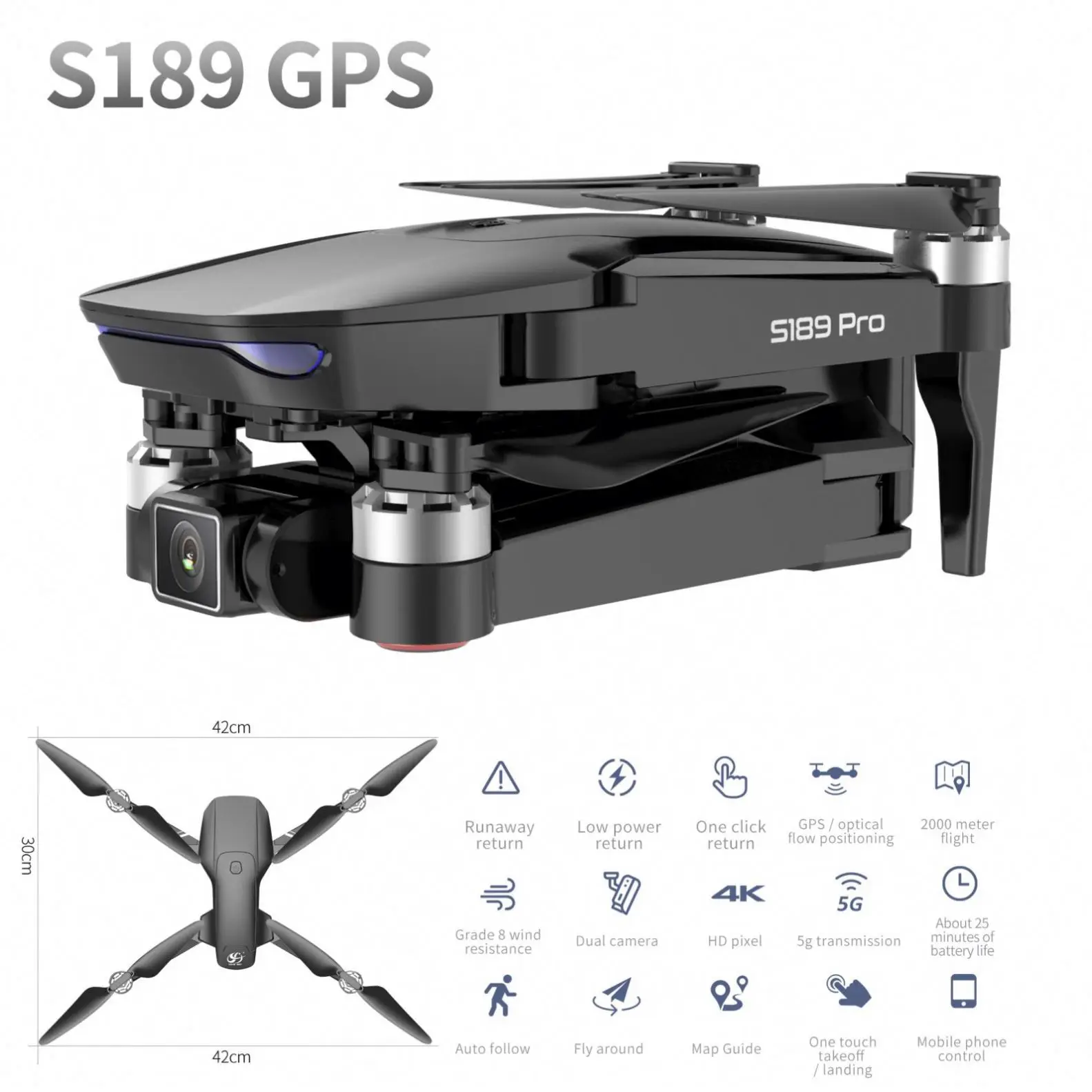 1km Long Control Range Gps Brushless Portable Drone With 4k Hd Camera Follow Me Drone Auto Return Long Flying Time Drone