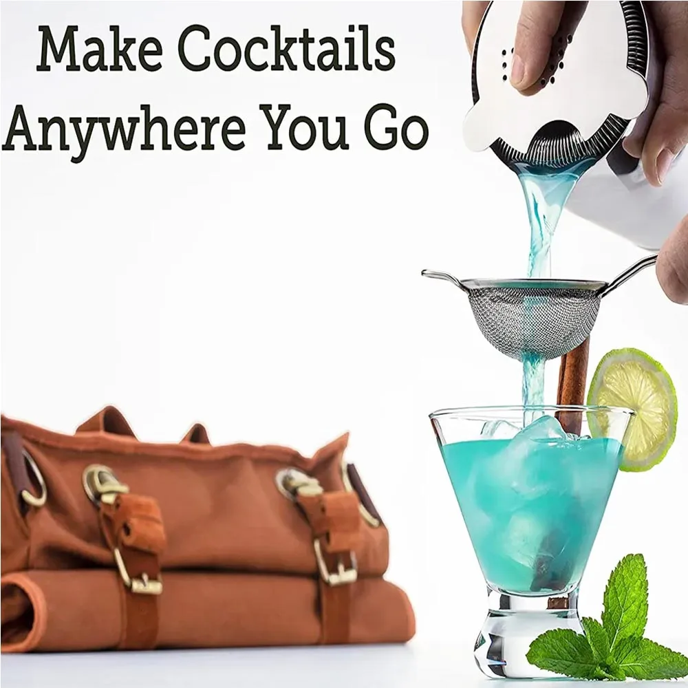 Camol 17pcs Cocktail Shaker Sets Boston Shaker Roll-Rim Jigger Tear Spoon Muddler with Bag Bartender Kit For Bar Home Hotel