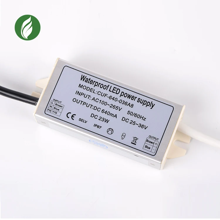 Постоянный ток 640mA AC100-265v DC 15 V Светодиодный источник питания 23 Вт IP67 Переключатель Драйвер с CE сертификация