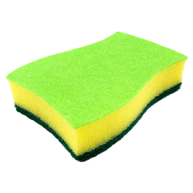 2 IN 1 Dual-Faced Durable Abrasive Handy Sponge scourer with non-woven cloth for Household Cleaning