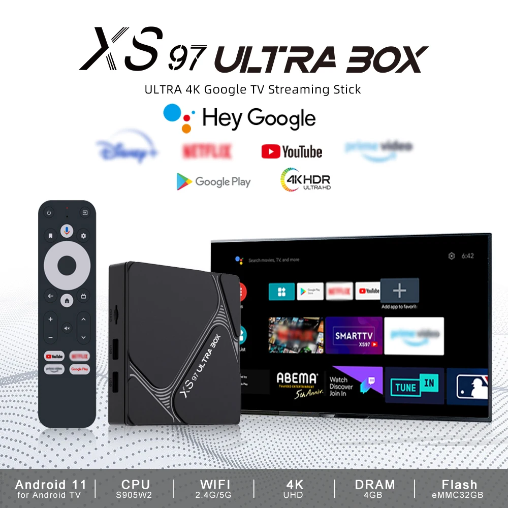 Wholesale Of New Materials Amologic S905W2 XS97 ULTRA BOX Voice Control 4Gb+32Gb Tv Box Android 4K 2025