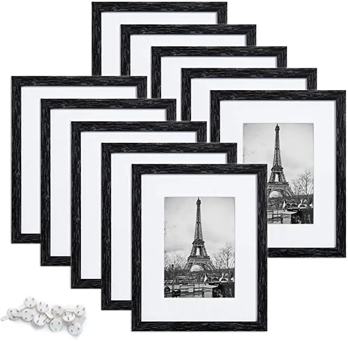 
 Деревянная фоторамка 8x10 черная или белая с ковриком для 5x7 картин темный черный  