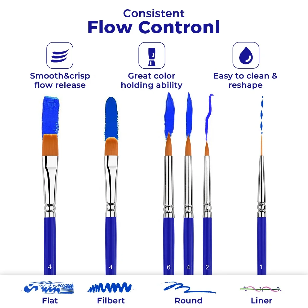 2023 New Arrival 6pcs Blue Sliver Tip Face Paint Brushes Set Short Wood Handle Nylon Hair Acrylic Artist Paint Brush