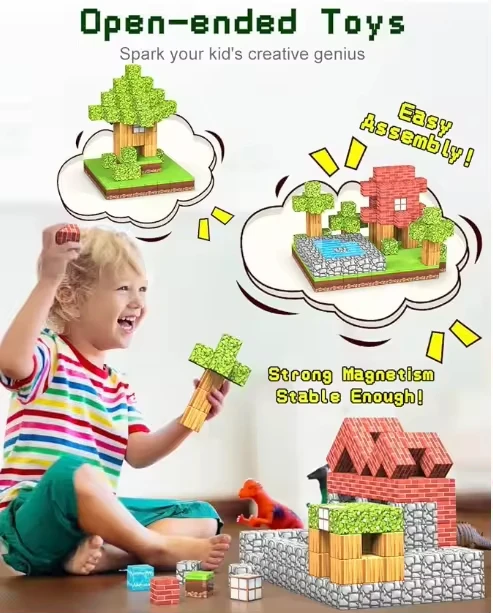 Hot sale Custom Montessori 3D Magnetic Cube Building Blocks for kids Ages 3-5 Preschool Learning Toys My Building World Bricks