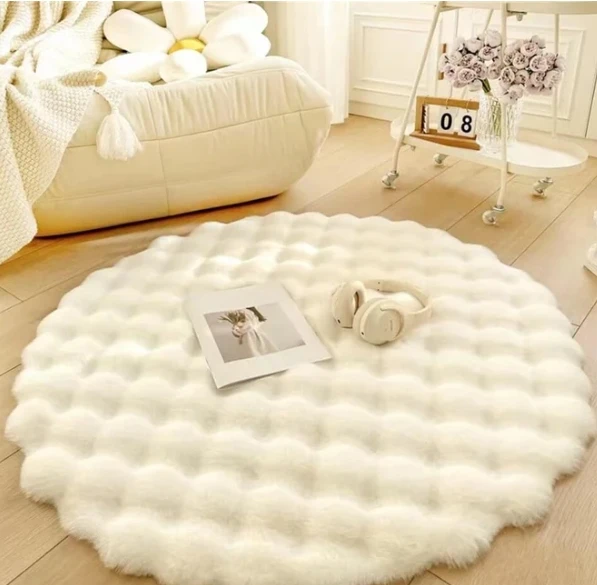 Faux Rabbit Fur Fluffy Soft Area Rug Rectangle Fuzzy Carpet for Living Room Bedroom 3D Bubble Rug