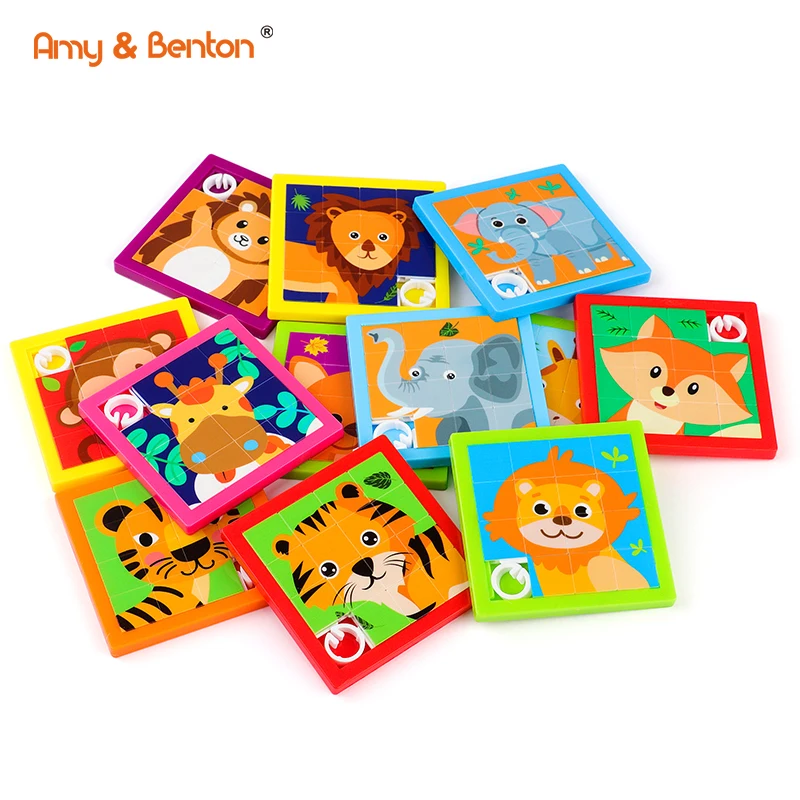 Slide Puzzle Animal Educational Plastic Toys Customized Plastic Sliding Puzzle Brain Teaser IQ Game Promotional Learning Tool