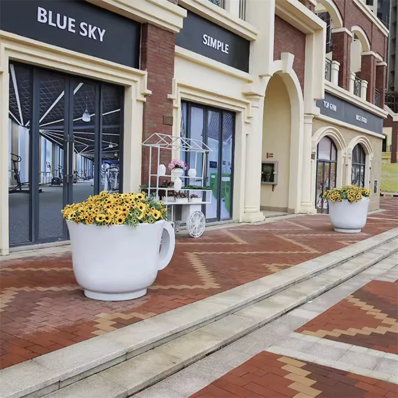 High quality outdoor commercial street fiberglass flower vat sculptures interior decoration sculptures for sale