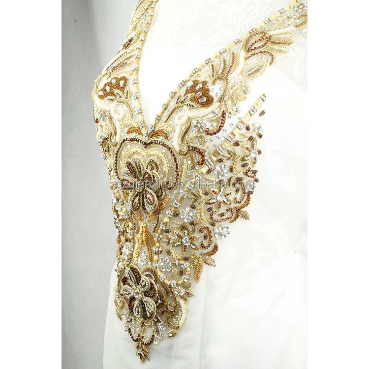 
Handmade Crystal Beaded Bodice Appliques Rhinestone 3D Flower Bodice Patch 