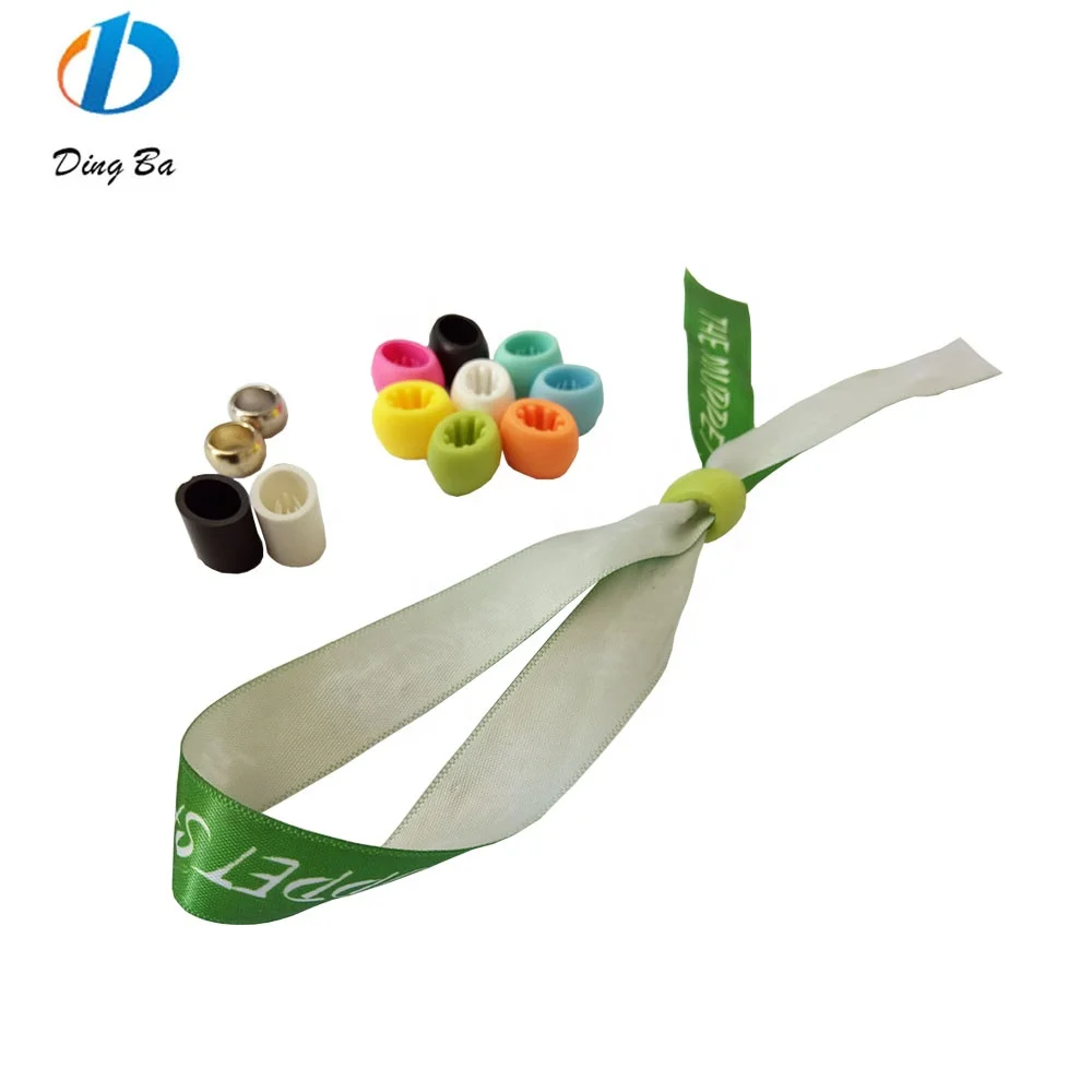 Promotional Fastener Satin Clip Ribbon Fabric Textile Woven Wristbands For Music Festival Events