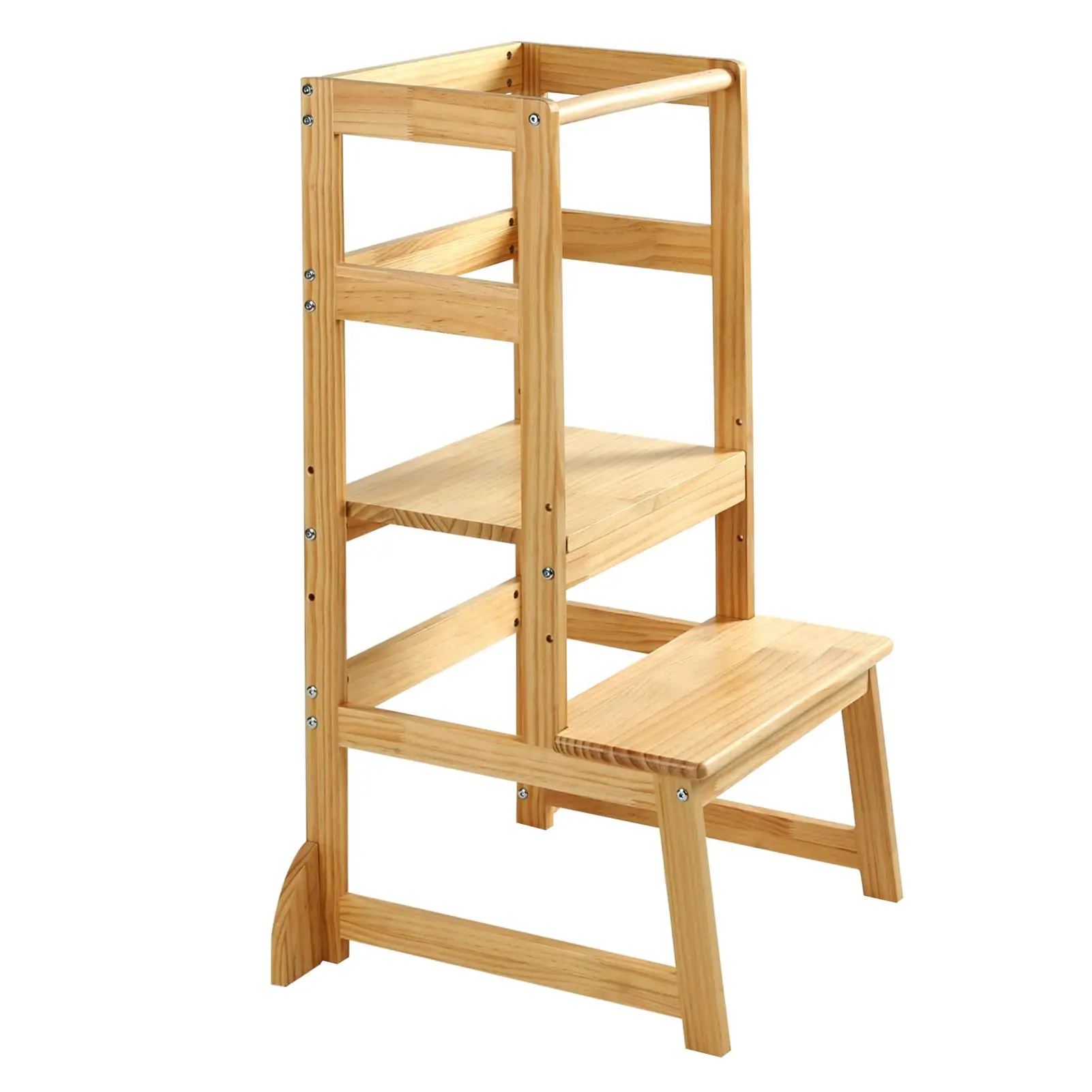 Toddler Tower, 4 in 1 Toddler Kitchen Stool Helper Wooden Height Adjustable Standing Tower for Kitchen Counter with Slide.
