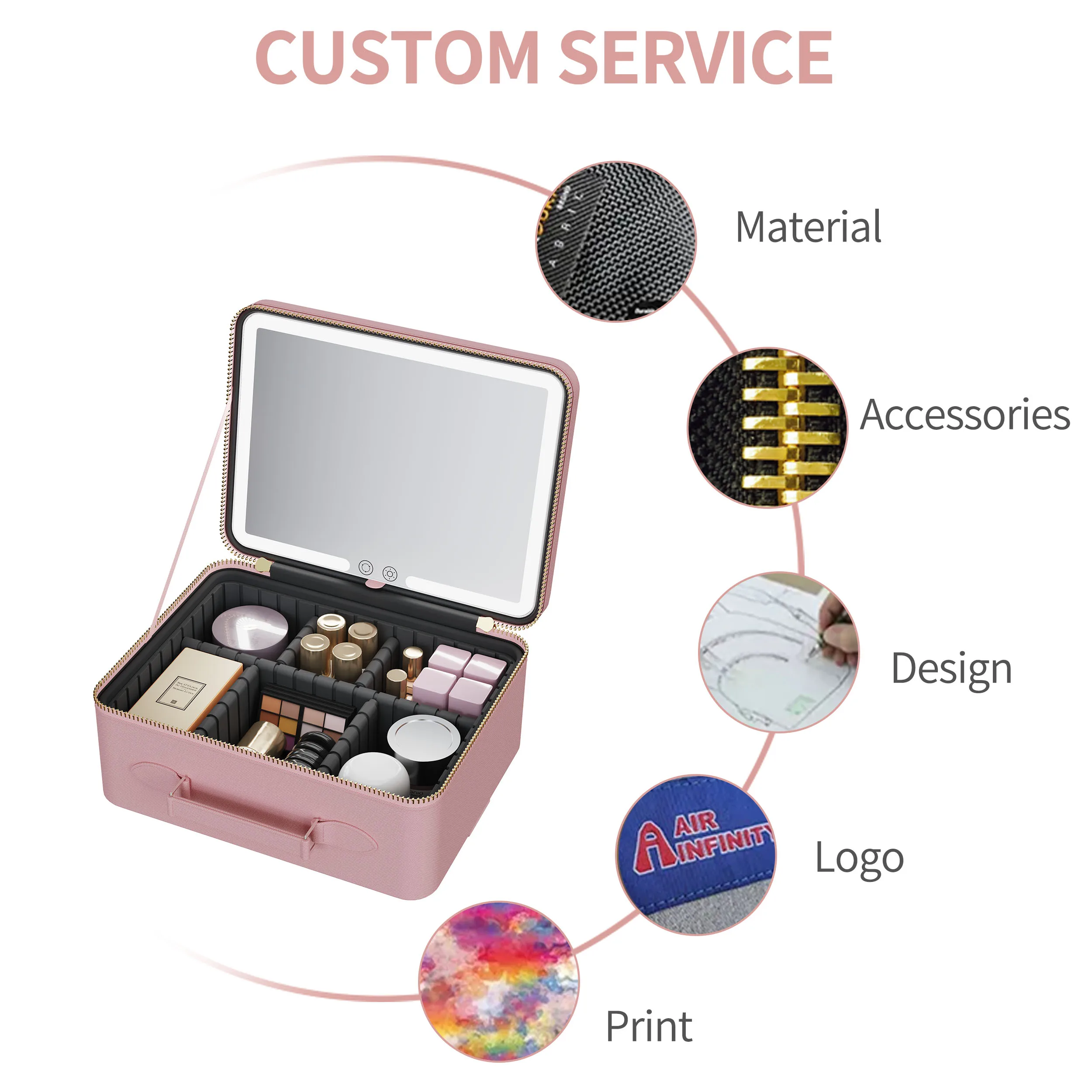3 Color Lighting Lighted Storage Box Manufacturers Make Up Cosmetic Travel Vanity Makeup Bag With Led Light Mirror Case