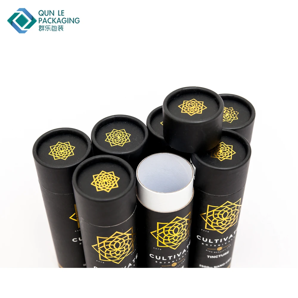 Custom Printed CBD Hemp Oil  Bottle Paper Tube Packaging Cylinder Box With Gold Stamping