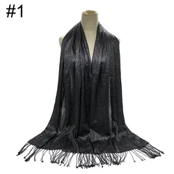 Malaysia new fashion silver silk glossy pure color with fringed ladies scarf can be capped shawl