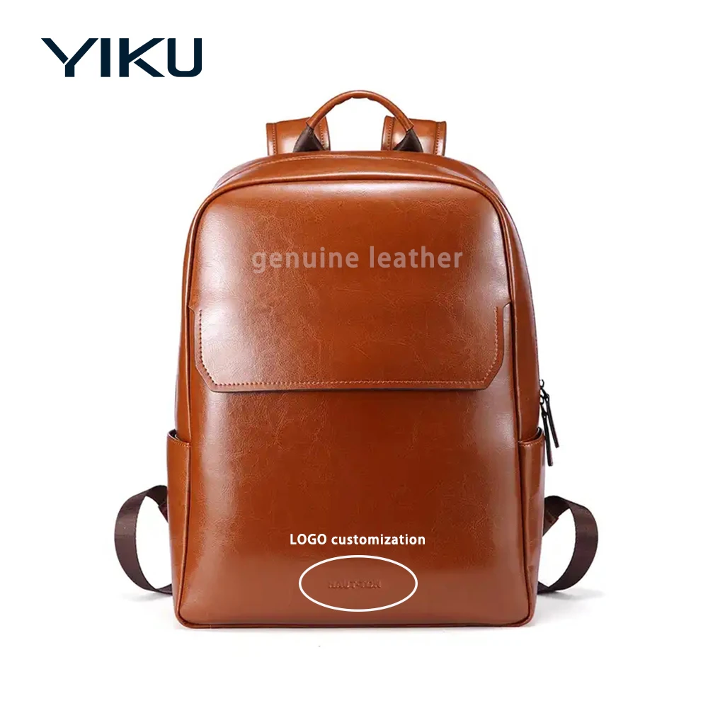 Customized logo and full real  cow leather  genuine leather bags for men Travel Outdoor Bag Capacity Water Proof Backpack