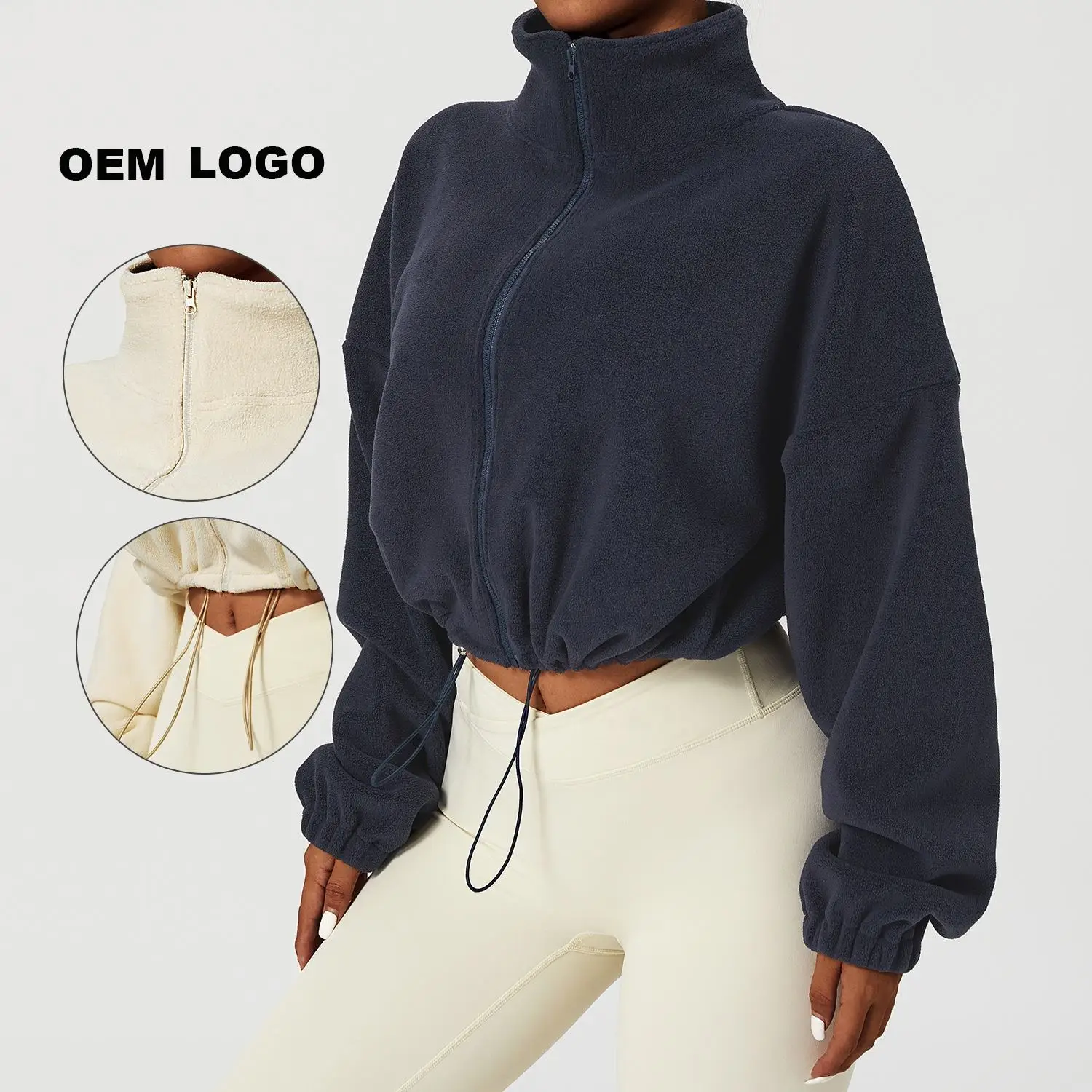 Custom LOGO lamb cashmere sport coat women autumn stand collar loose cashmere warm leisure coat of Austrian cashmere