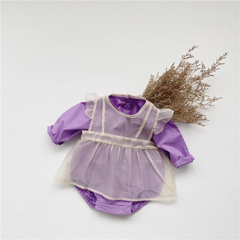 2022 European and American summer new girl dress baby romper lace purple color