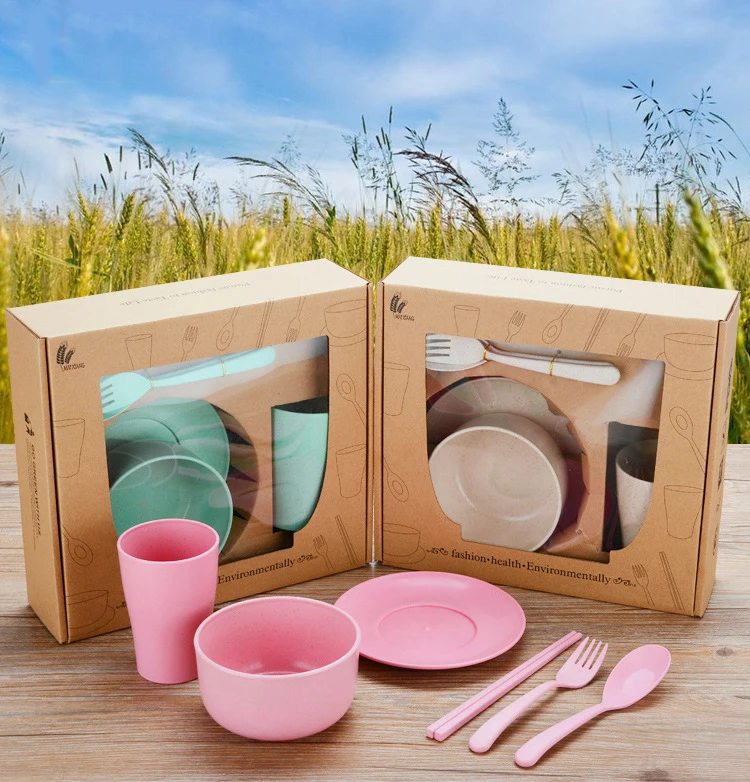 Tengyuan, экологически чистый комплект посуды из пшеничной соломы, кухонные чашки, тарелки, миски, ложки, вилки, палочки для еды