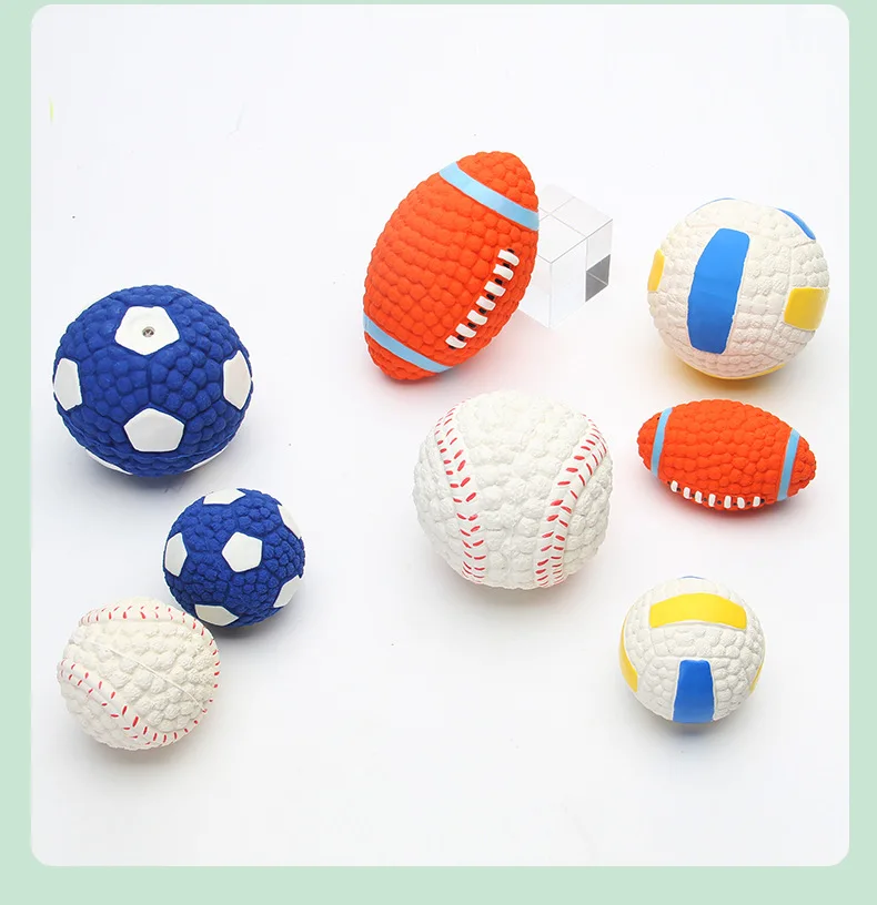 Hot Sell Squeaky Pet Training Toy Rubber Tennis, Rugby,Volleyball,Football Dog Toy Balls Wholesale