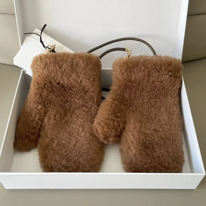 Женские шерстяные перчатки высшего качества, 2023 модные зимние теплые кашемировые шерстяные перчатки из натурального меха