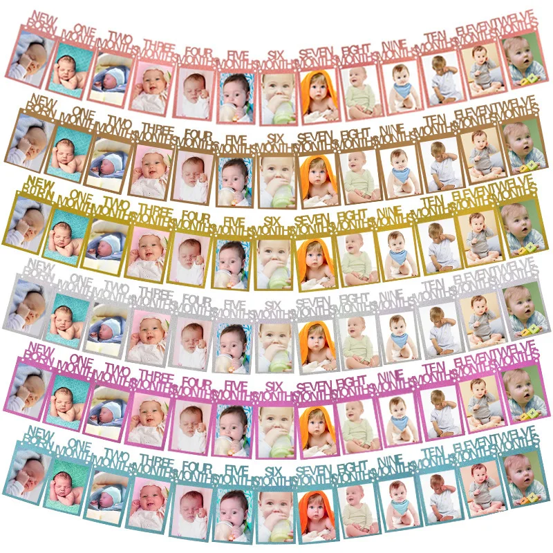 First Birthday Party Decoration New Born To 12 Moth Photos Sticking Banner For Baby 1st Birthday Party