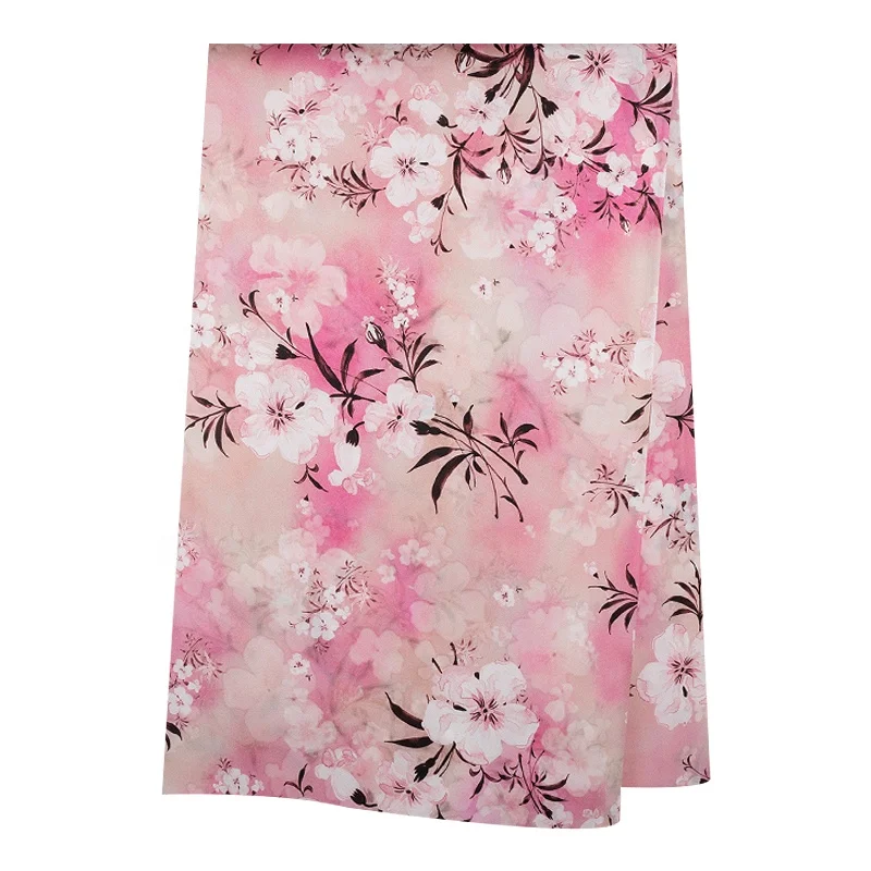 Шелковая ткань с красивым узором для продажи 100% атласная цифровым принтом длинного платья кимоно топы 16/19