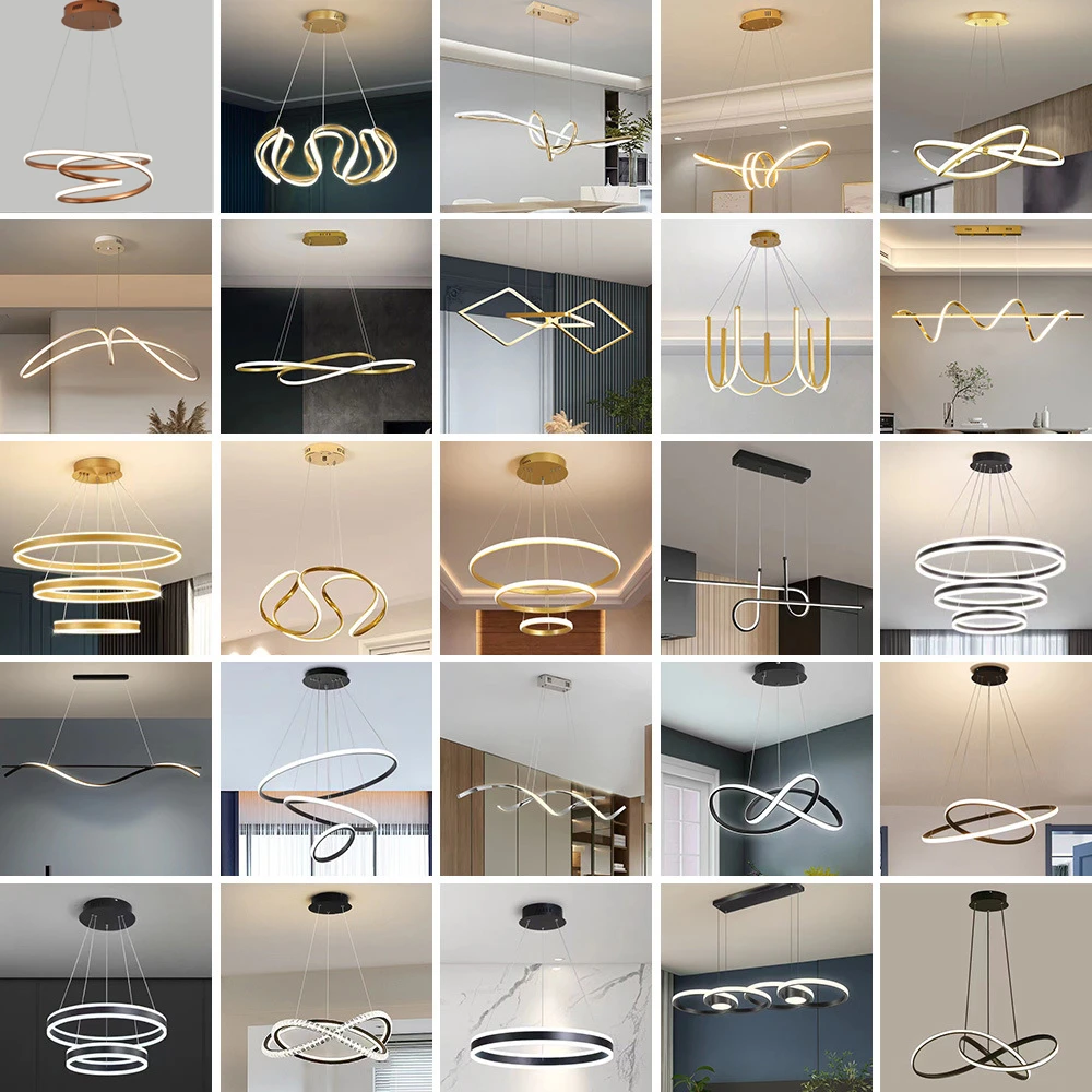 Home Decorative Modern Bedroom Living Room Hotel Circle Hanging 3 Ring Acrylic Gold Luxury Round Led Chandelier