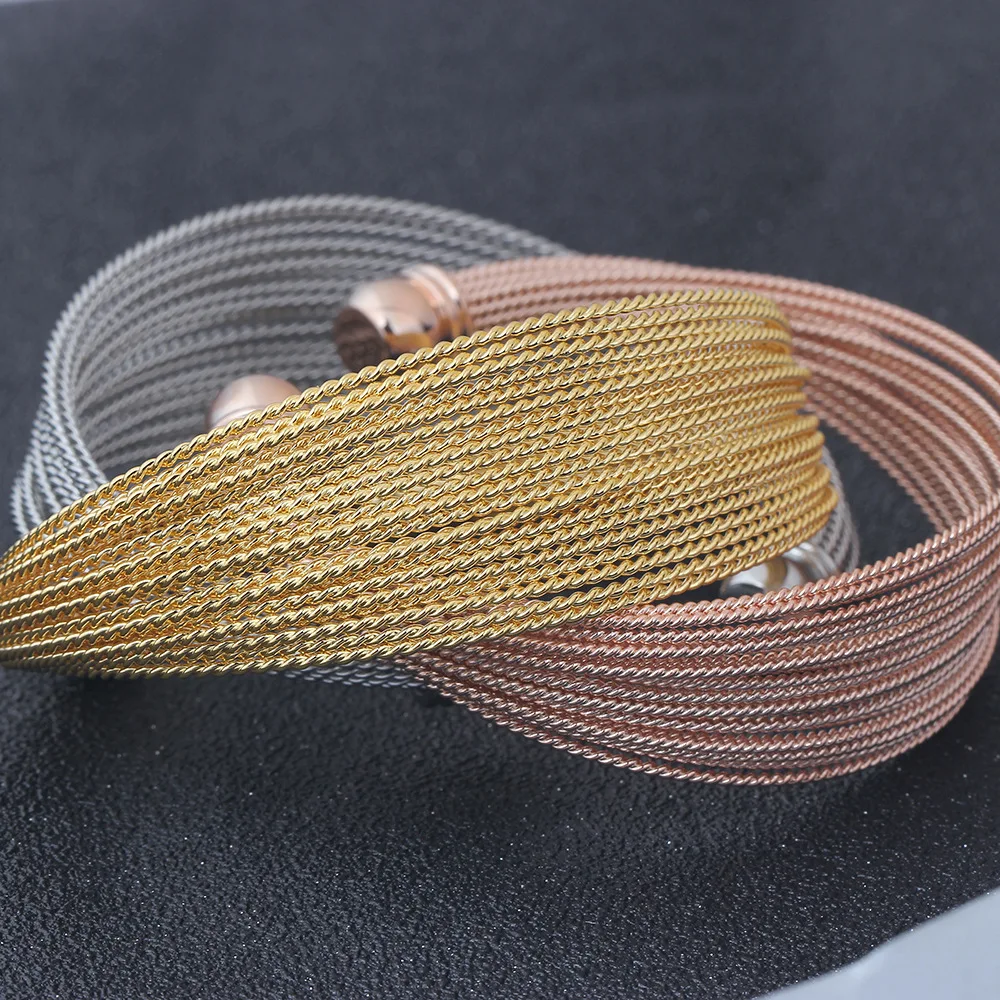 Yiwu Daicy women jewelry and accessories stainless steel Multilayer wire bracelet gold plate bracelet open adjustable
