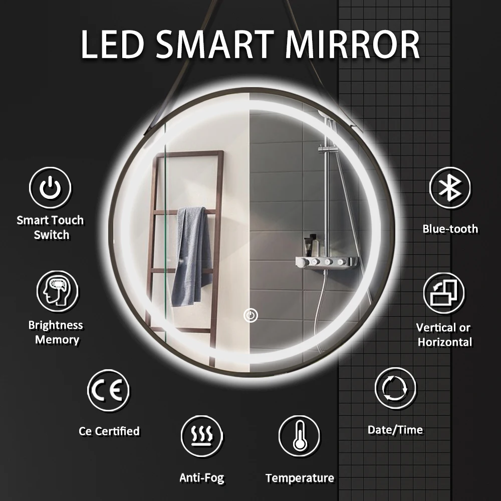 Factory Wholesale Price Modern Illuminated Round Wall Bathroom Led Mirror Smart Wall Mirror Hotel Led smart Mirrors