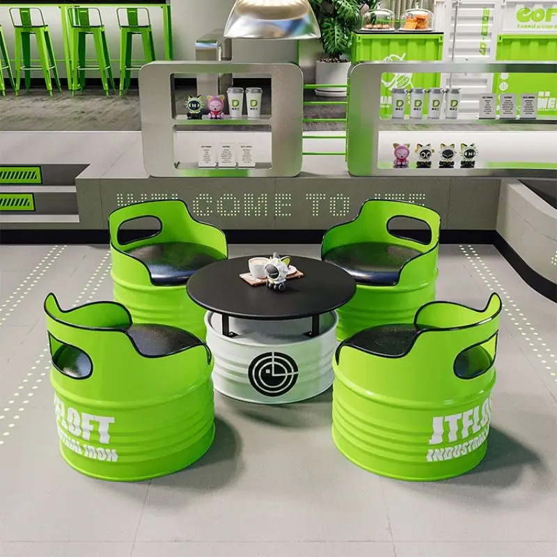 Industrial wind creative oil bucket sofa bar table chairs BBQ milk tea shop negotiation area tea table