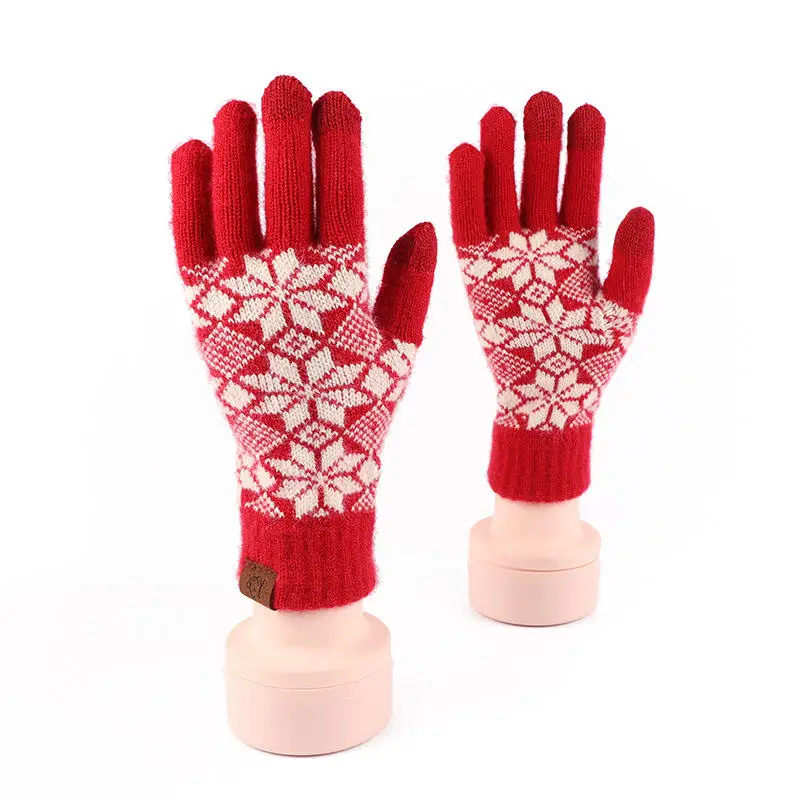 Wholesale red Christmas snowflake Love New Year gloves Winter warm touch screen outdoor riding fleece gloves