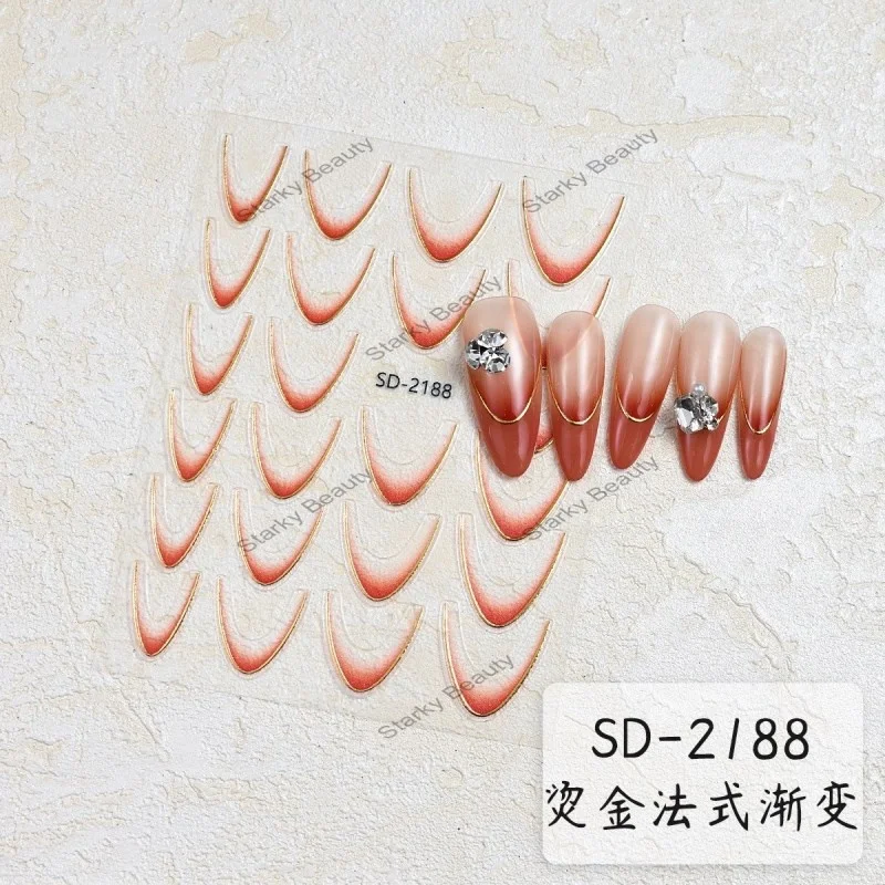12 Colors deep smile line nail stickers Gradient Thin 3d Smile Line Nail Stickers Gold Plated French fashionable Nail Decals