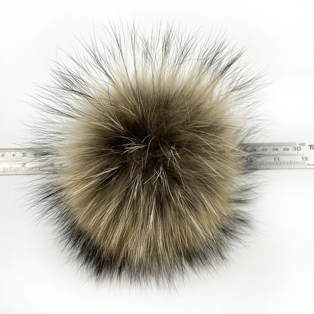 15CM  Wholesale Real Natural Raccoon Fur Pom Poms With Snap Hat Accessories Pink Raccoon Fur Ball Trim