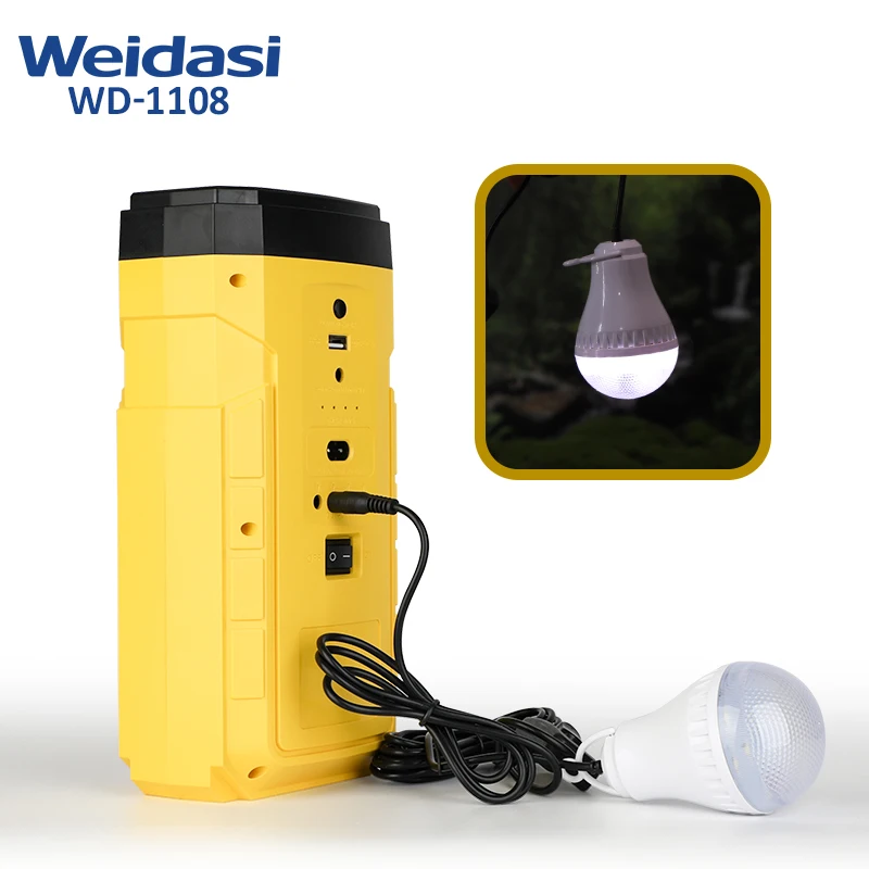 Weidasi Portable Rechargeable Emergency Solar System Kits With Output Function And Solar Panel Led Lights
