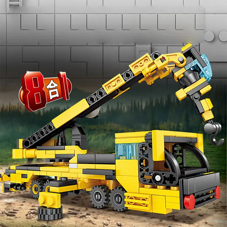 2024 building blocks Plastic Assembly blocks for Kids Eight in one urban engineering vehicle Accept Custom logo and package