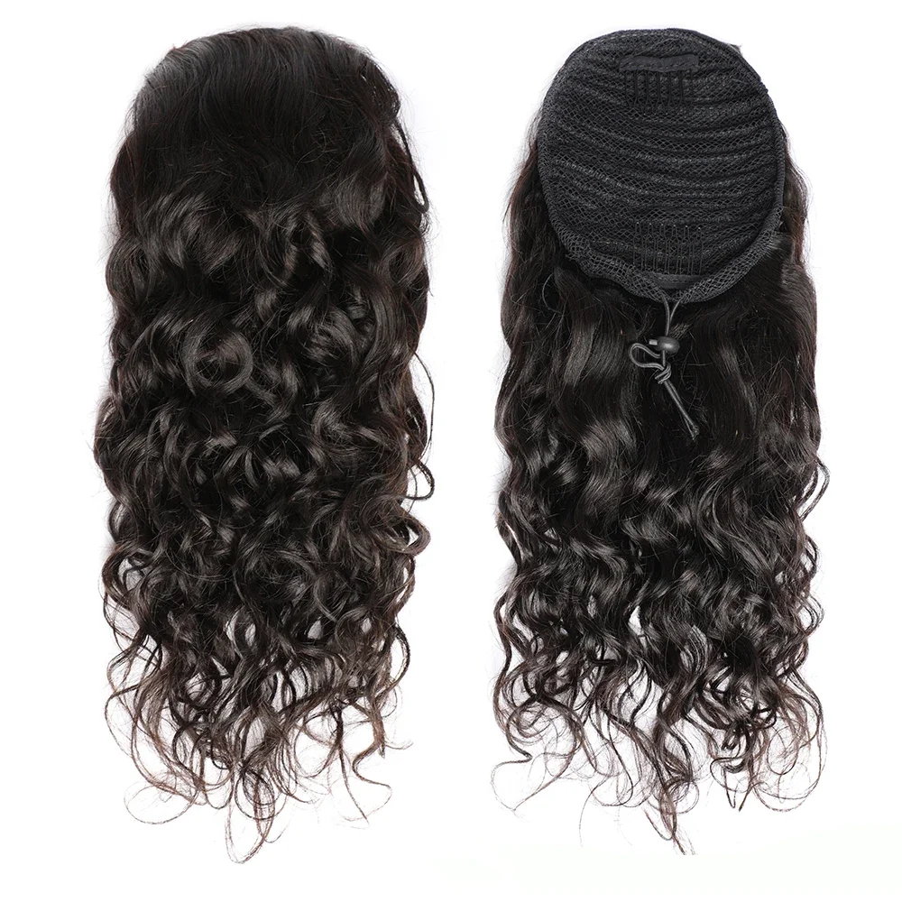 Wholesale Factory Price Human Hair Raw Vietnamese Hair 30 Inch Water Wave Clip In Drawstring Human Hair Ponytail