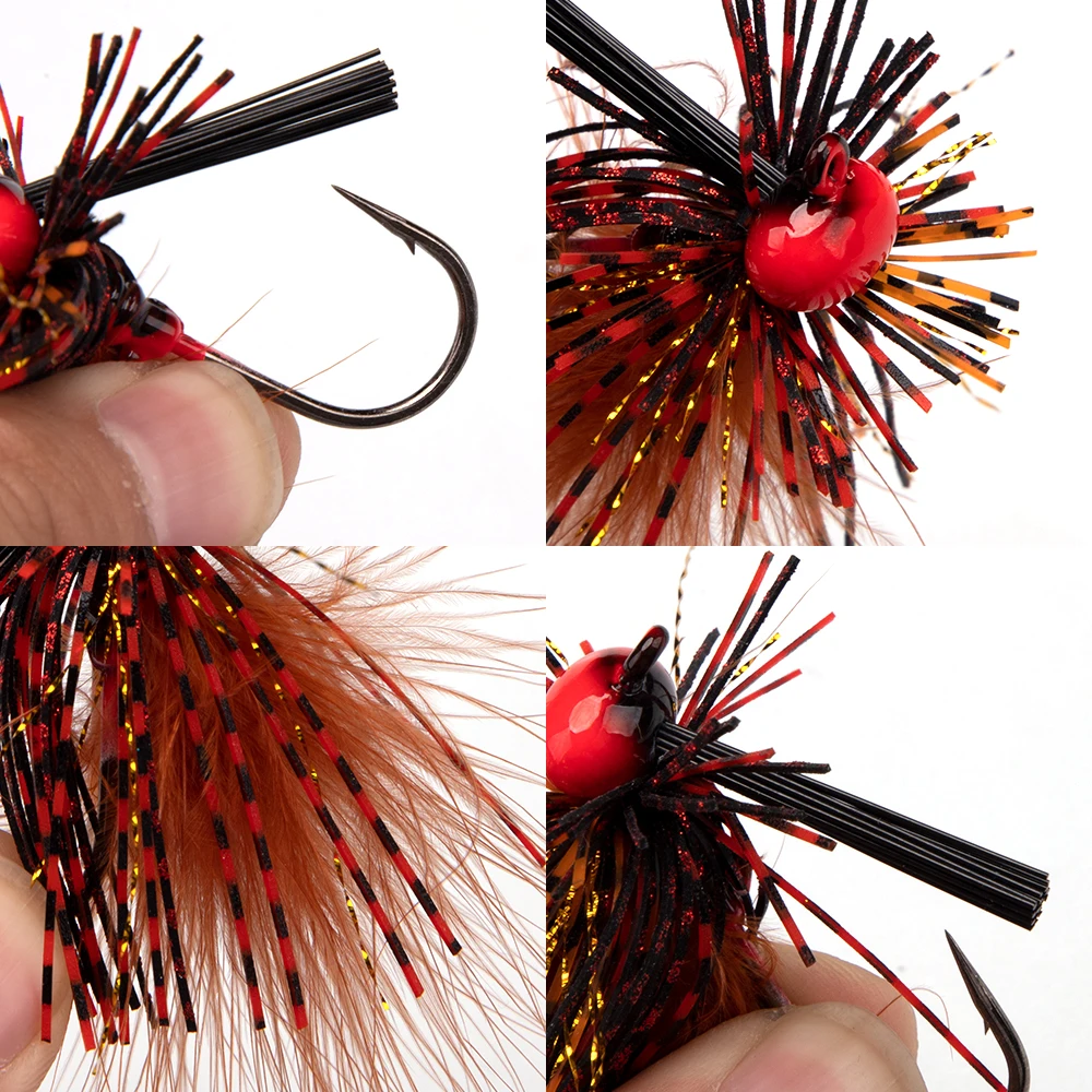 SUPERIORFISHING Tungsten Head Rubber Jig Hook Buzzbait Chatterbait Lure Cheater Swimbait Spinner Bait with Feather