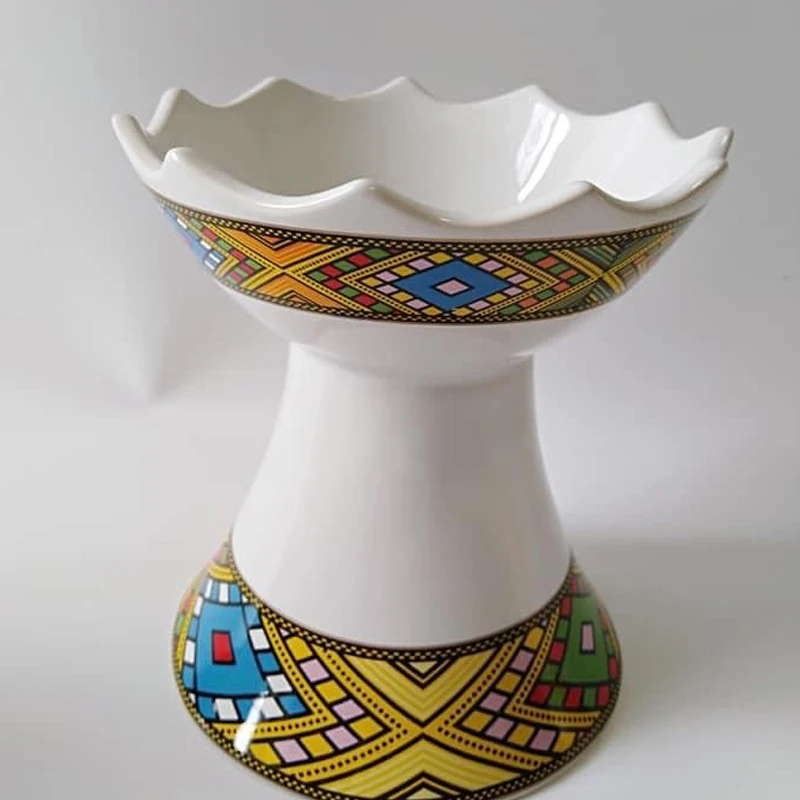 traditional Saba Tilet Design Porcelain Machesha Ethiopian Ceramic White Black Incense Burner