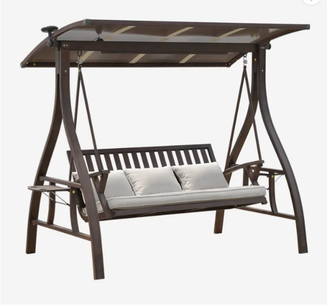 Современное уличное кресло-качели для сада 3 места металлическое с навесом и солнечной светодиодной полосой