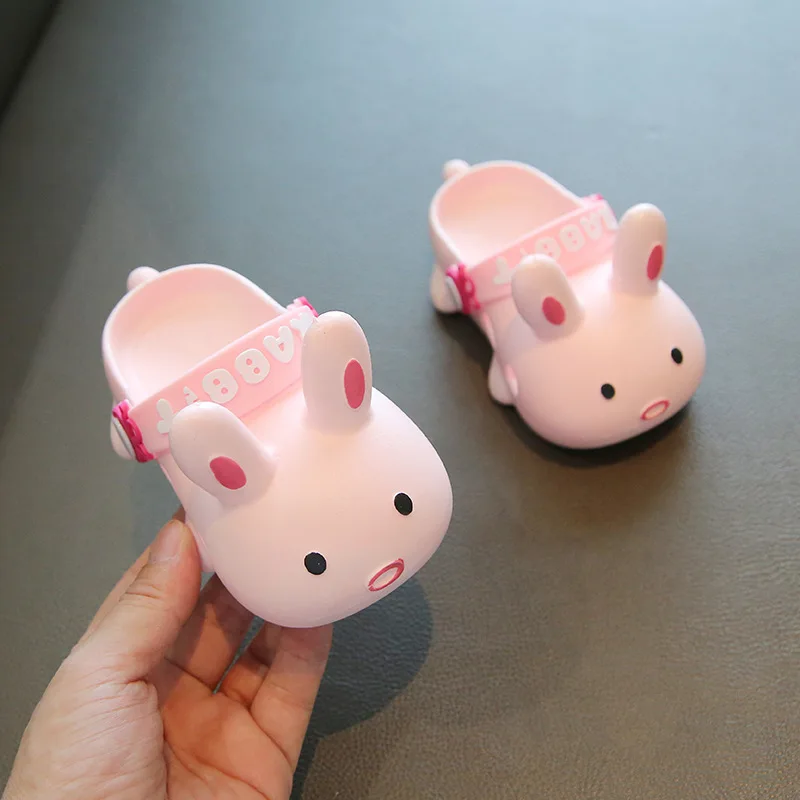 2022 New Summer Baby Sandals Cute 3D Cartoon Animal Rabbit Pattern Anti Slip PVC Beach Flat Garden Shoes Clog