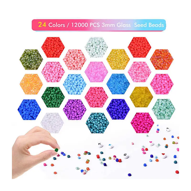Multicolor Diy 3mm Glass Beads 12000pcs Glass Seed Beads Kids Handmade Toy Glass Beads Set For Diy Bracelet Jewelry Making