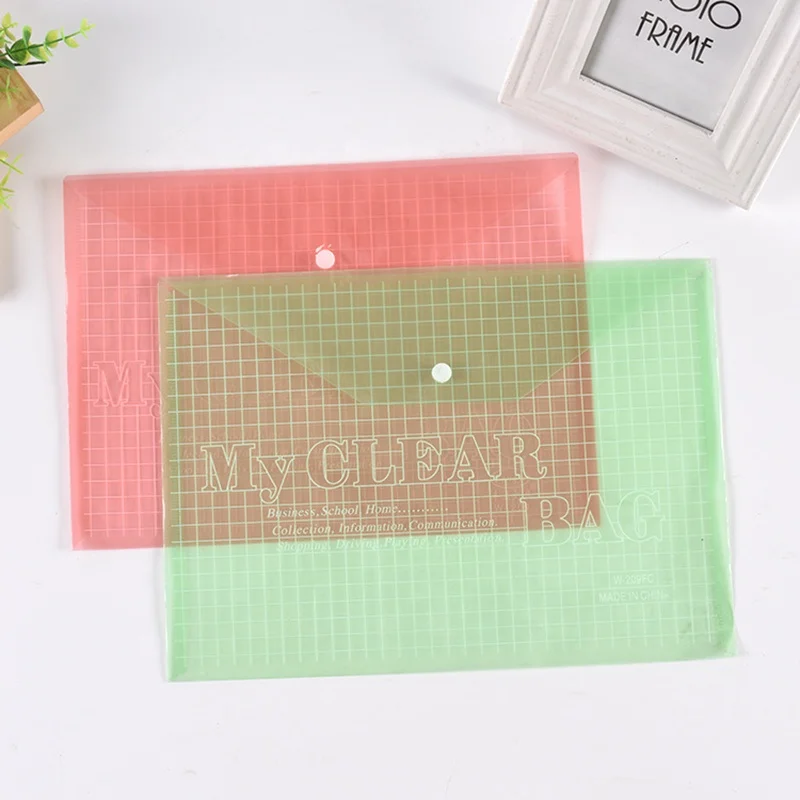OMOI Promotional Custom A4 PP Waterproof File Folder Stationery Clear Transparent OEM Document Bag With Button