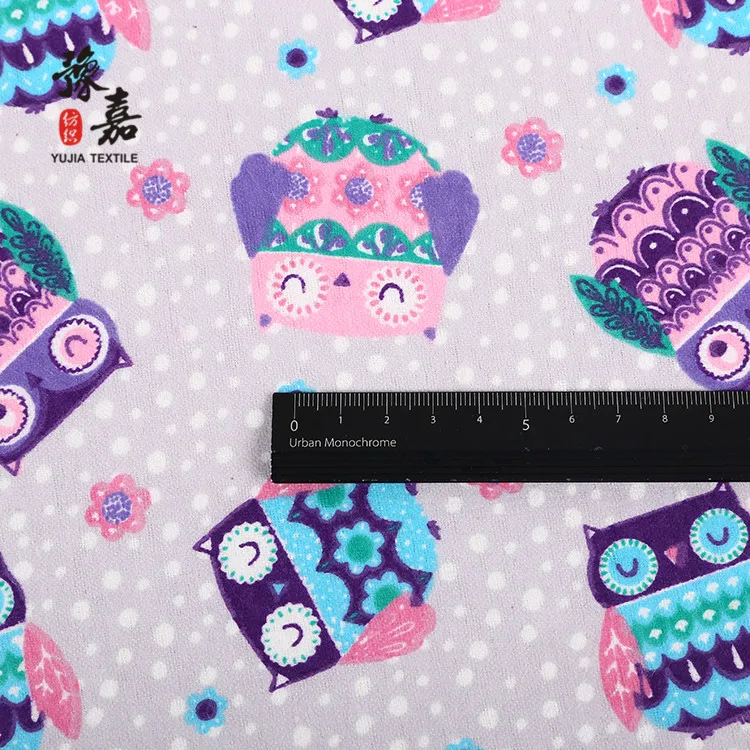 Designer Fabric, 2 side animal owl pictures printed nursery flannel fabric for children pajamas