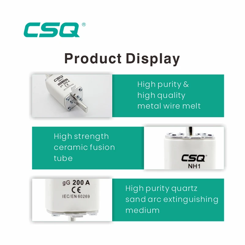 CSQ Nt2 Lv 315A Cutout Nh Hrc Ceramic Rt16-00 30A Nh2 20A  Copper T3 Fuse Links 63A 80A 15A